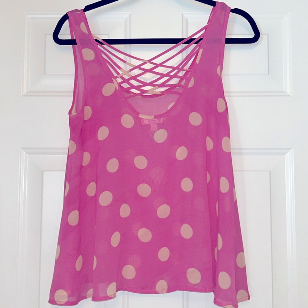 Love Fire Sheer Polka Dot Women's Tank Top M Pink Feminine Girly